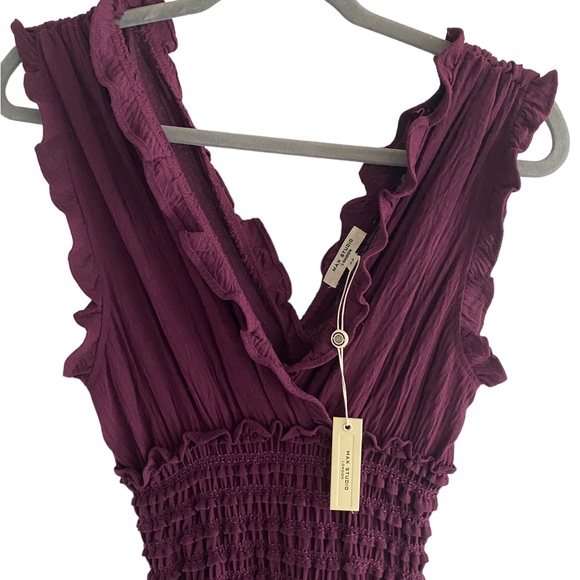 Max Studio pantsuit, size xsmall, 100% polyester, smocked waist, burgundy (NWT) - Picture 2 of 13